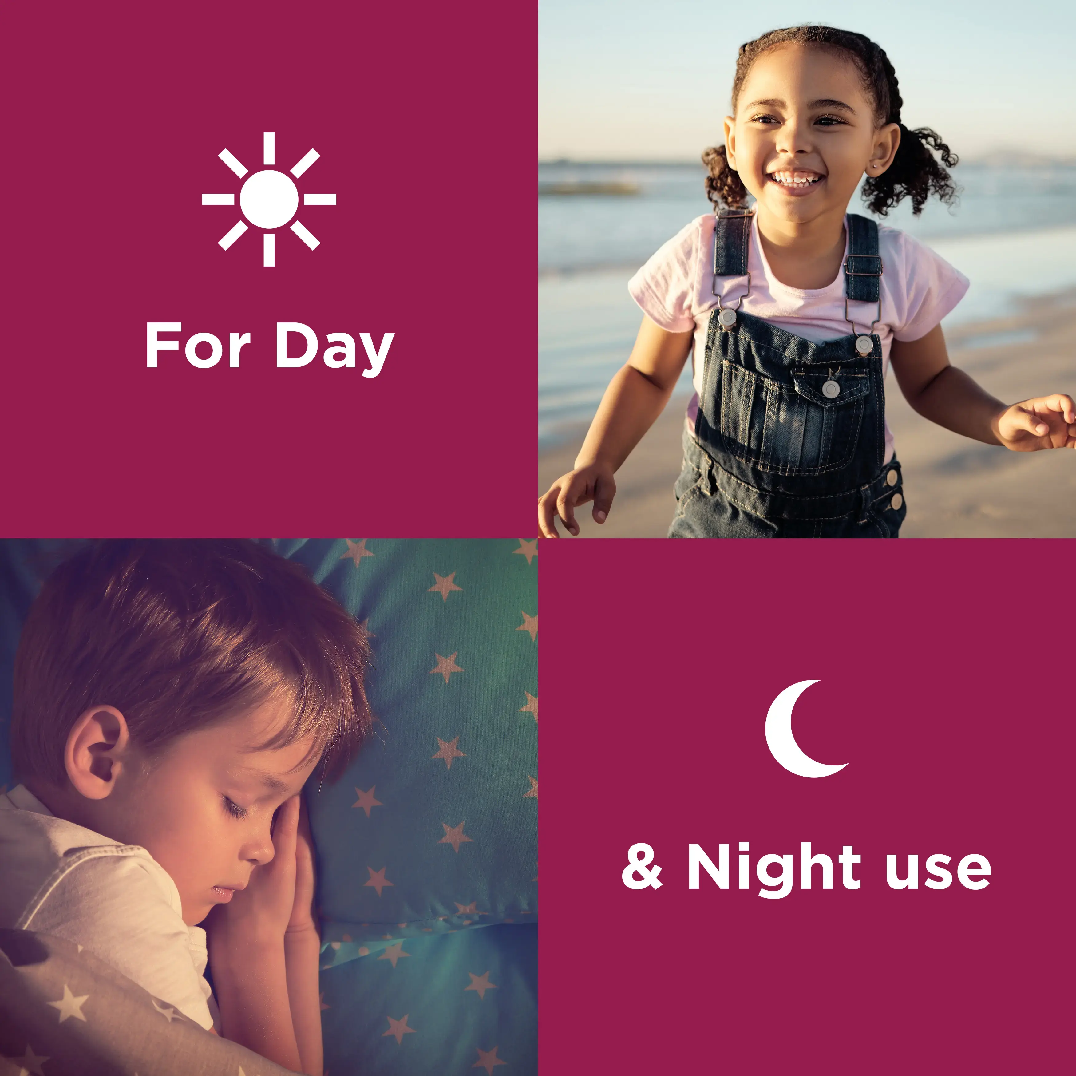 Image showing that Benylin Children's Dry Cough & Sore Throat Syrup is for day & night use