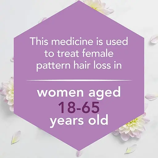 Regaine for Women This medicine is used to treat female pattern hair loss in women aged 18-65 years old