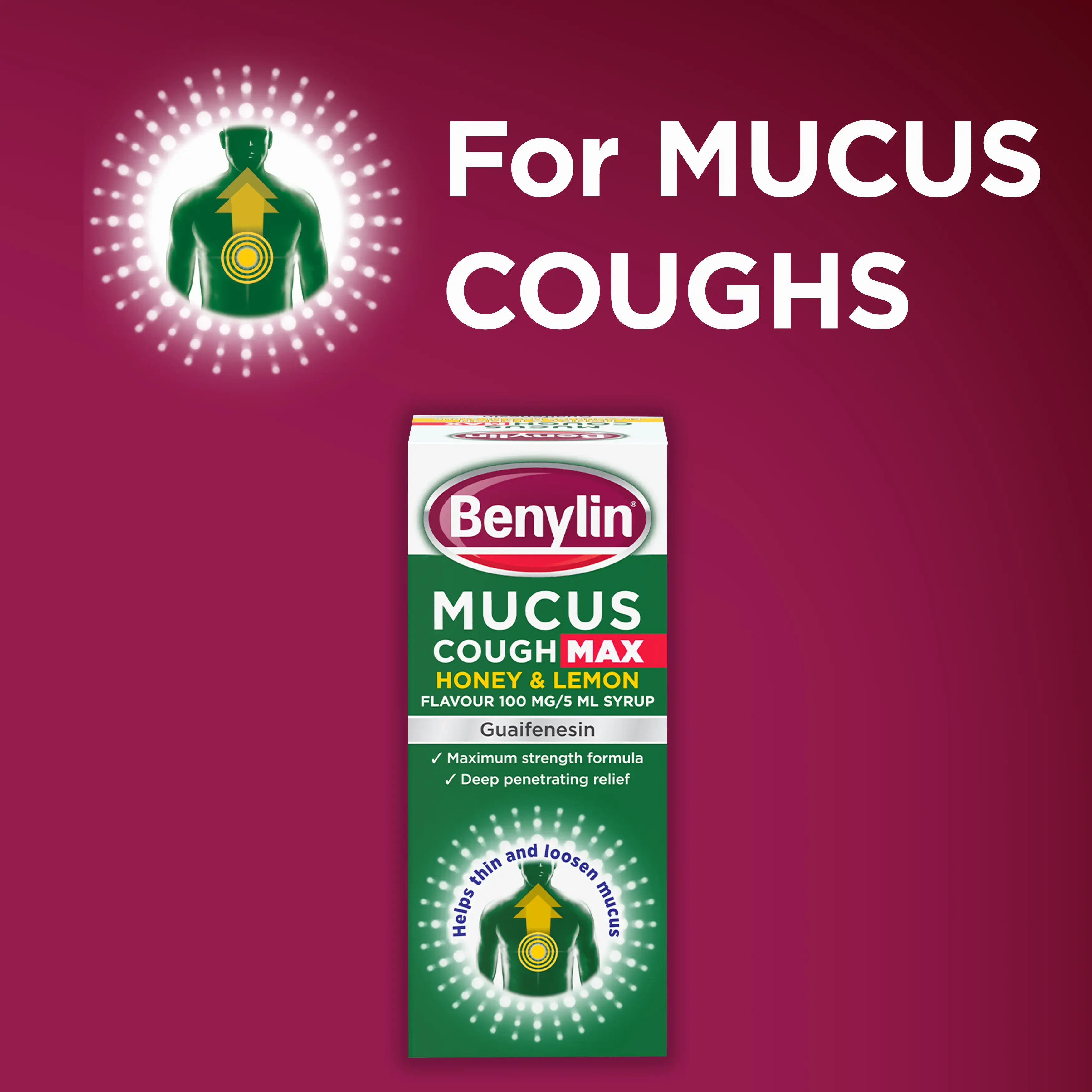 Image showing Benylin Chesty Coughs non-drowsy product with the claim: For MUCUS COUGHS