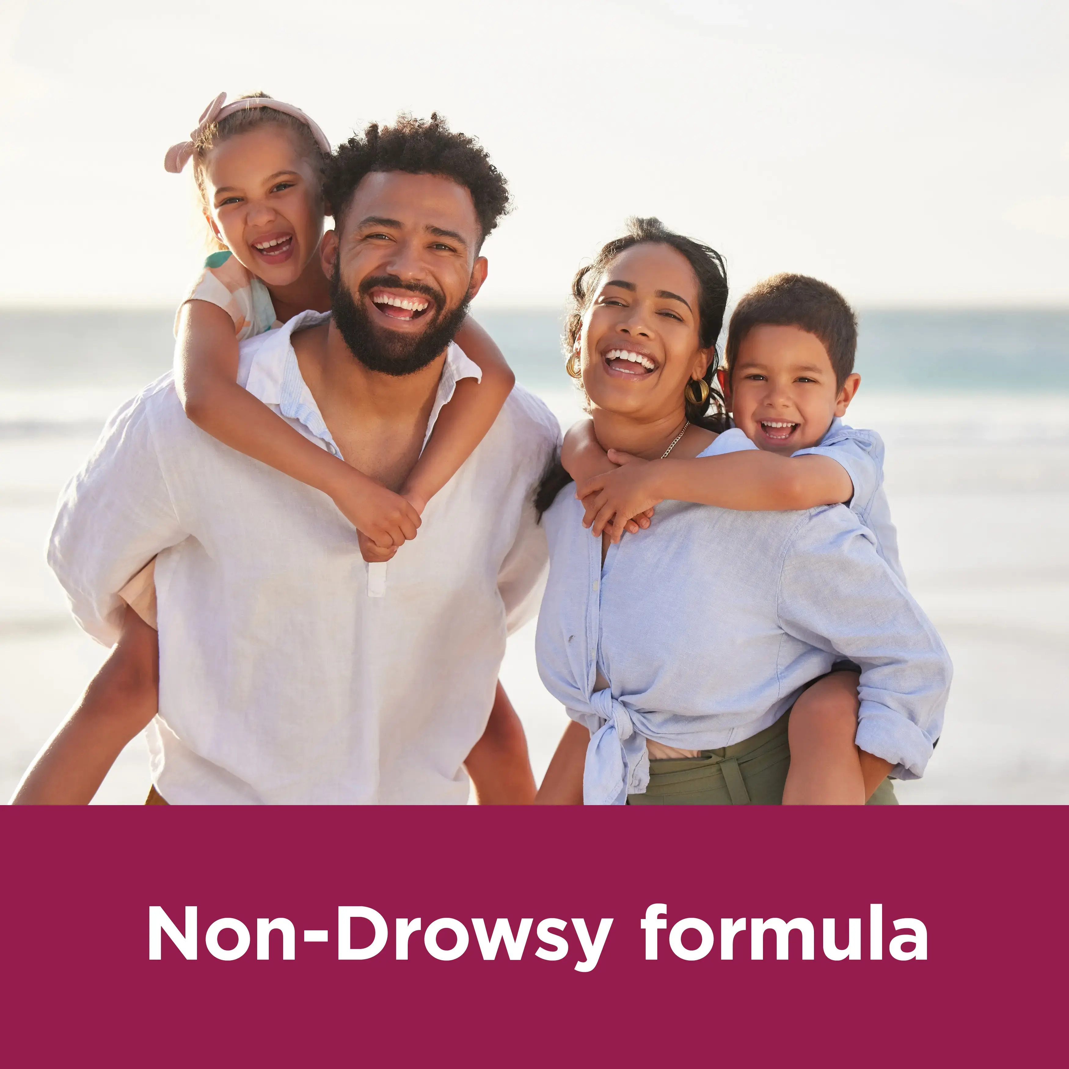 Image showing a family with the claim: Non-drowsy formula