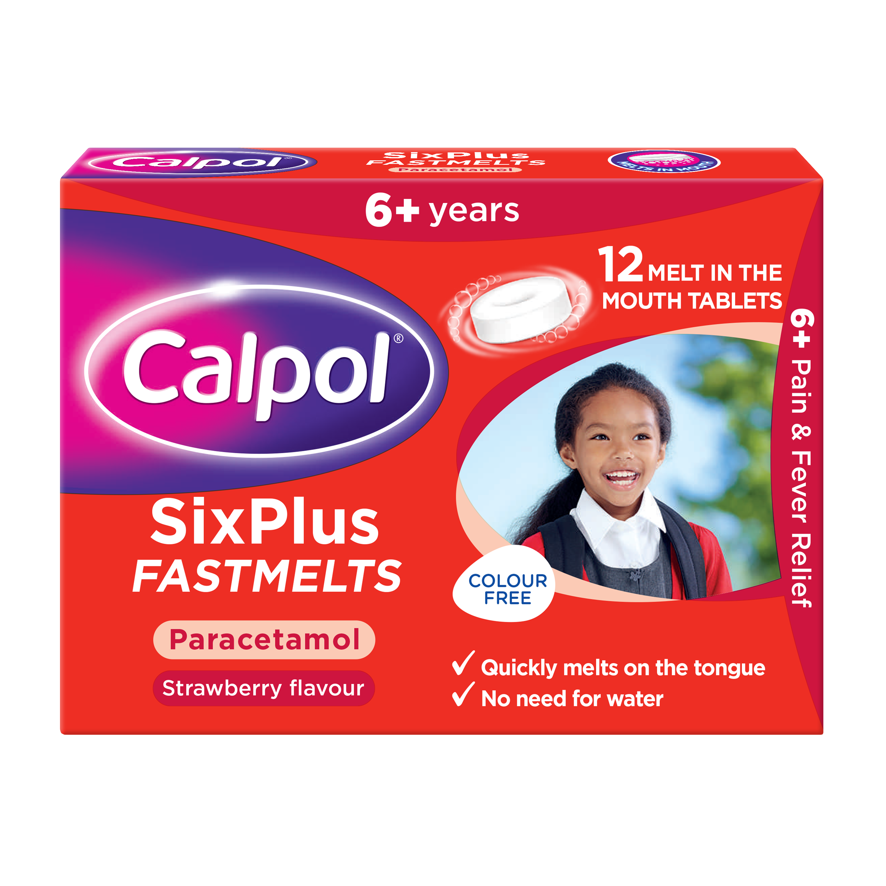 Calpol strawberry flavour six plus fast melts 