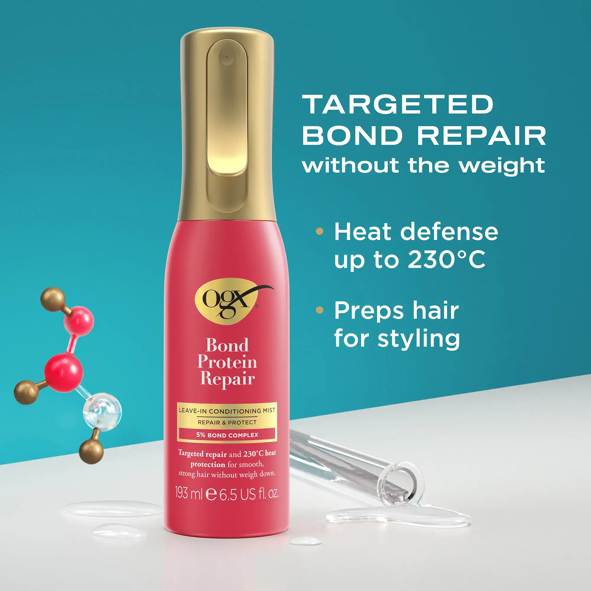 OGX Bond Protein Repair 230°C Heat Protect Spray & Leave-in Conditioning Mist Multi-Tasker Spray  | OGX® Beauty