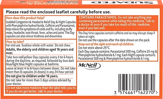 Sudafed® Congestion & Headache Relief Day & Night Capsules - Image 2 - Sudafed - en-GB