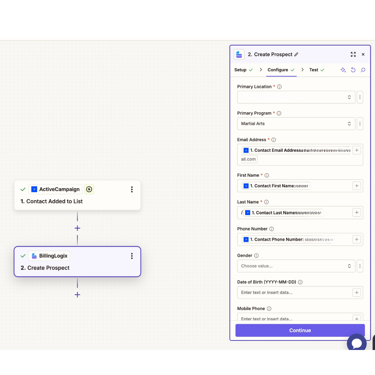 Zapier: Active Campaign Prospect List Zap