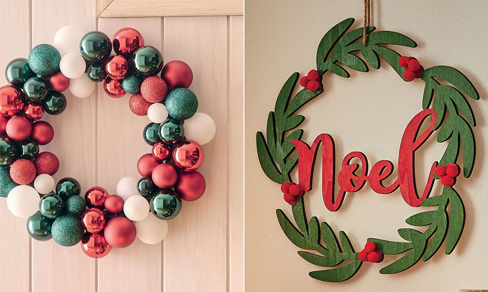 Couronne de Noël avec boules de Noël traditionnelles