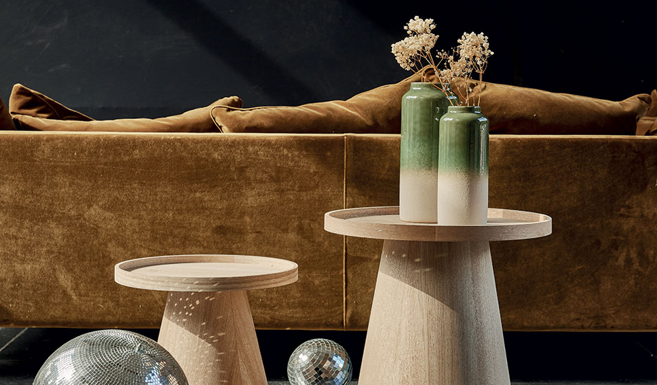 Porte-plante naturel bois H. 50 cm - ECLOZ - Vase bicolore vert grand modèle - ECLOZ et Vase bicolore vert petit modèle - ECLOZ