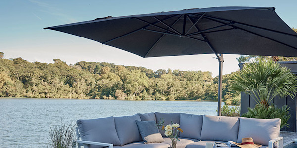 Parasol déporté inclinable rectangle gris chiné 3x3m 220g/m² Egor ECLOZ