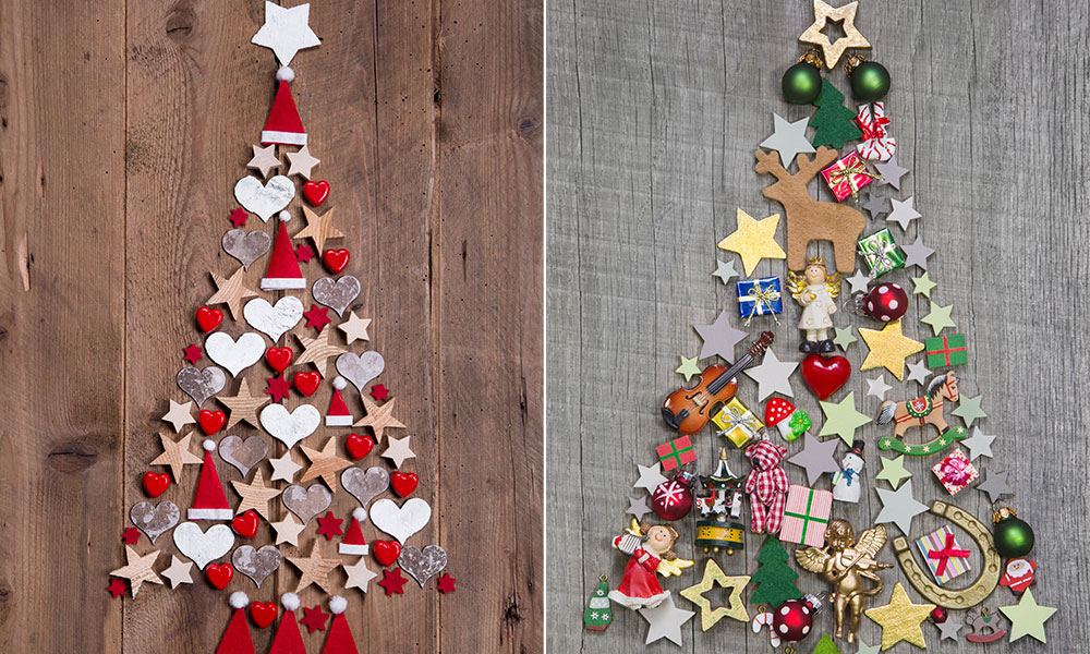 Un sapin tracé et empli de sujets de Noël