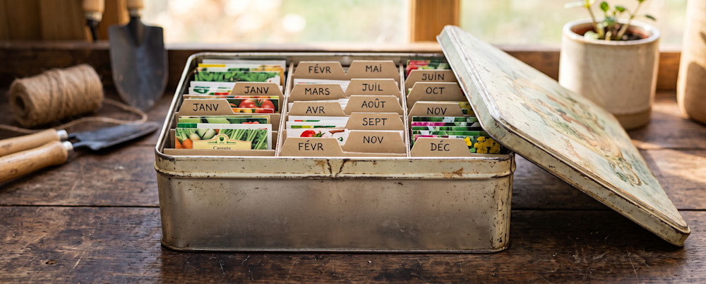 Les boîtes de biscuits en fer pour stocker les sachets de graines