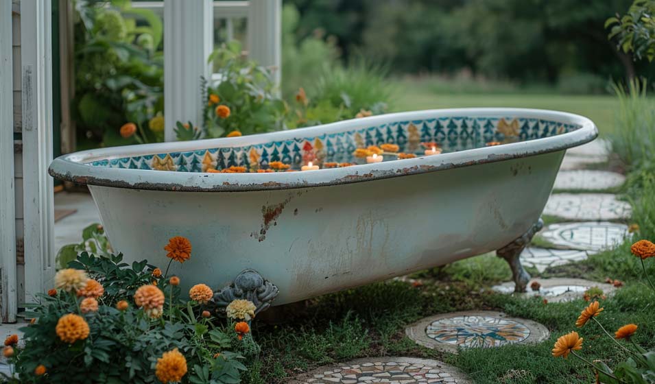 Baignoire vintage pour plan d’eau chic