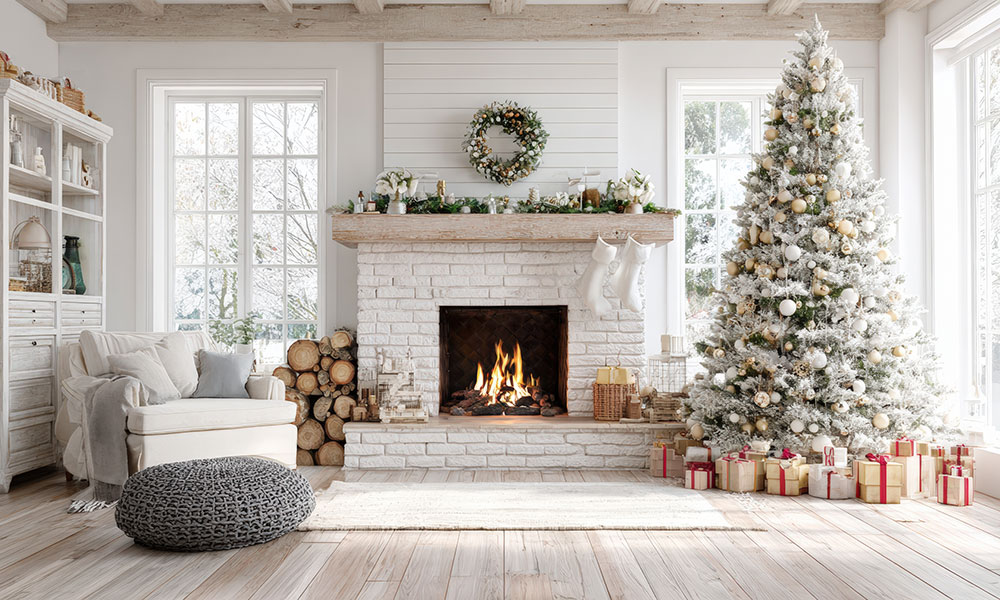  Un sapin de Noël décoré en blanc