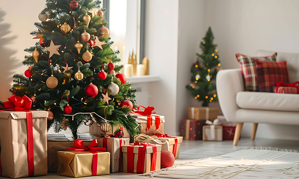 Un sapin de Noël rouge et or