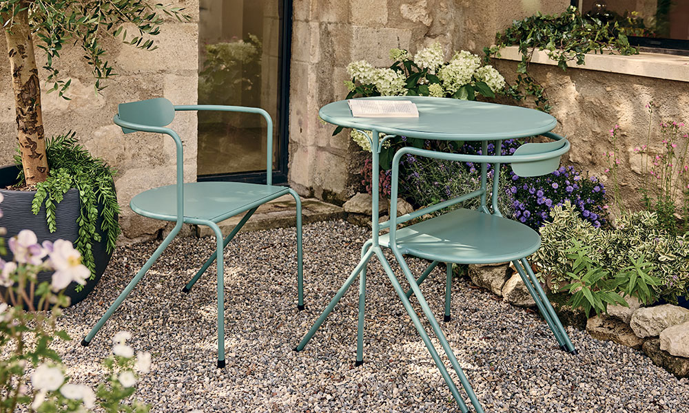 Salon de jardin balcon encastrable acier 2 personnes vert Floreal ECLOZ