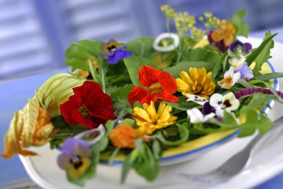 Les fleurs comestibles du jardin fleurissent mes salades!