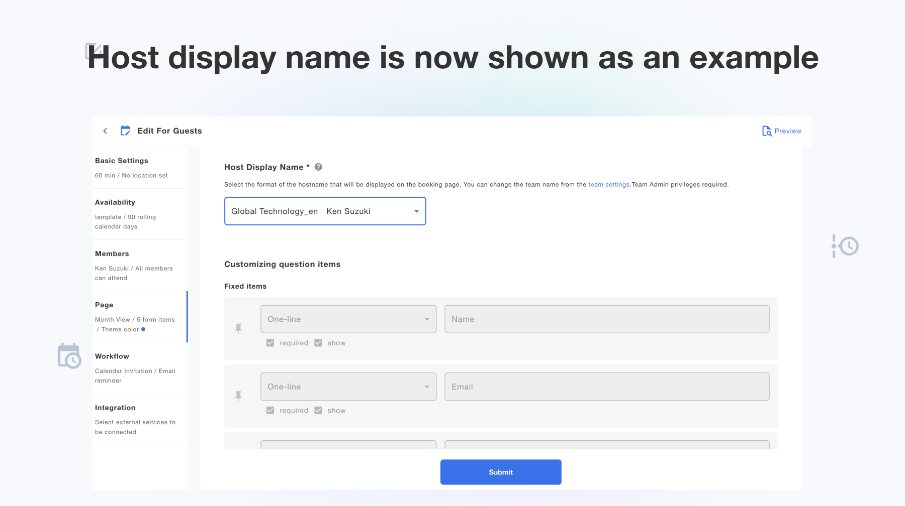 Host display name is now shown as an example