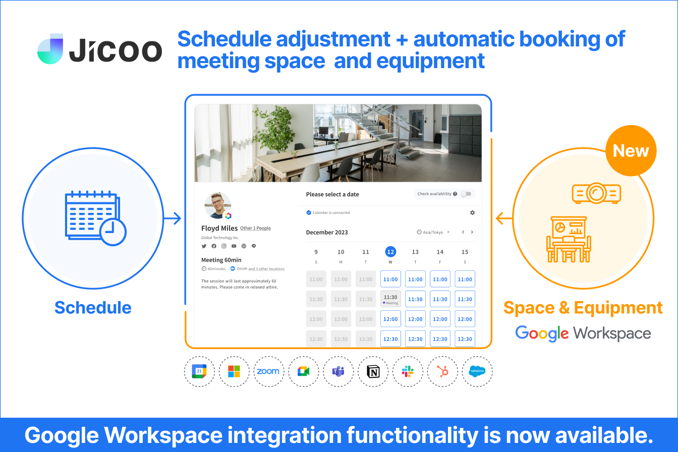 Launched Google Workspace integration feature for automatic booking of meeting space and equipment