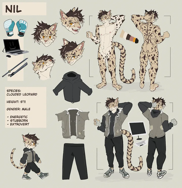 Example artwork of a 'Character Design Sheet' commission