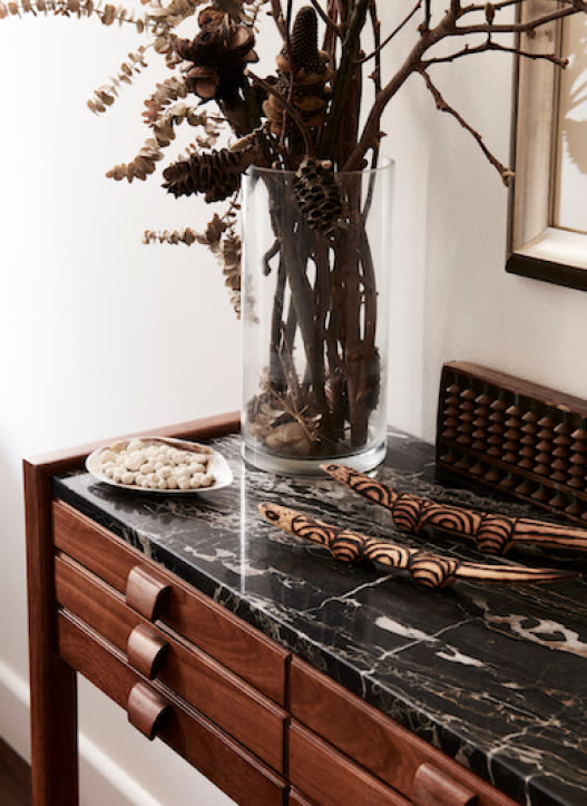 Hutchinson Street_marble console_walnut timber drawers 