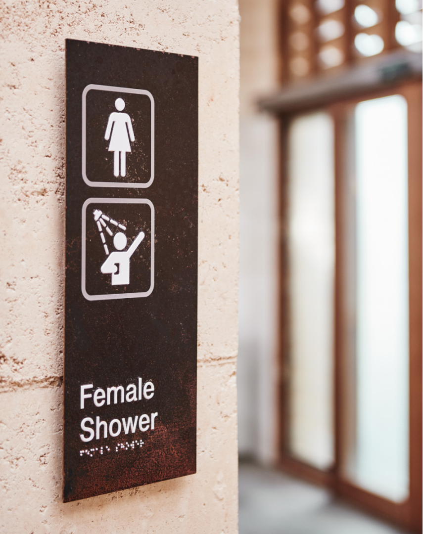 Amphitheater Changerooms_metal signage_female shower sign