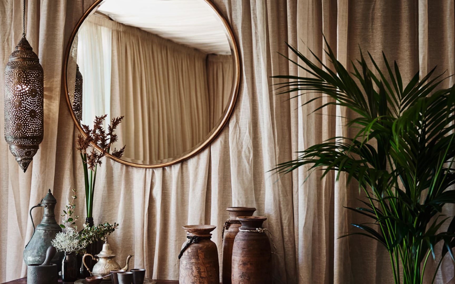 treatment rooms_linen drapes_console styling 