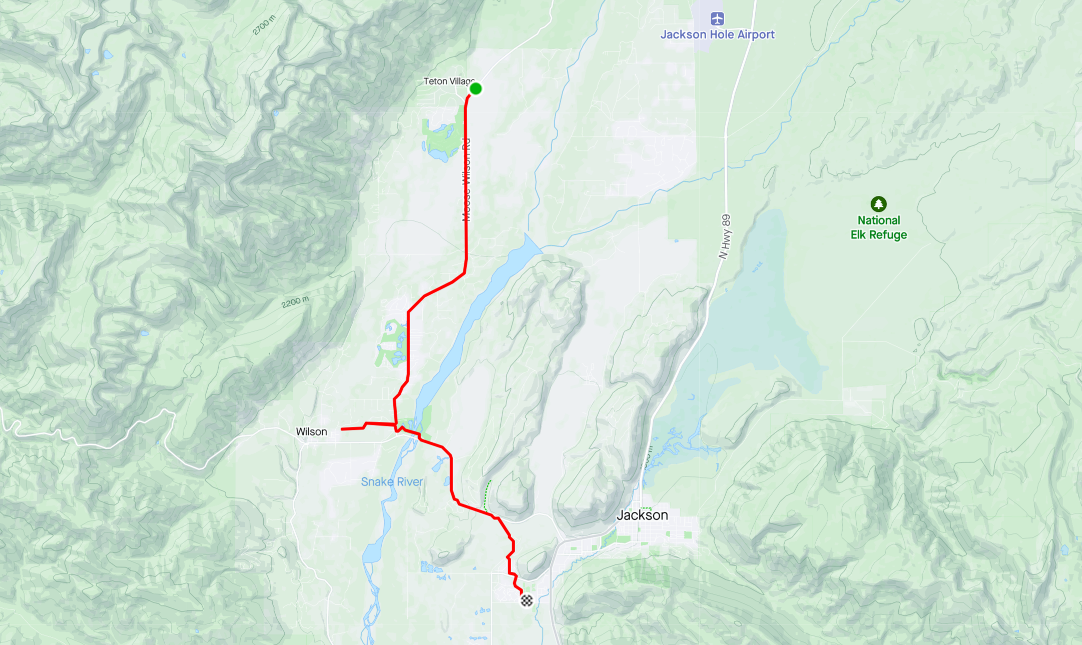 A map view of the race course of the Jackson Hole Half Marathon.