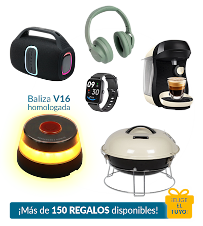 Various electronic gadgets, including a speaker, headphones, smartwatch, coffee machine, safety light, and grill.