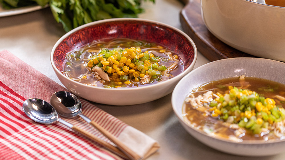 Oven roasted chicken noodle soup John and Lisa's Weekend Kitchen