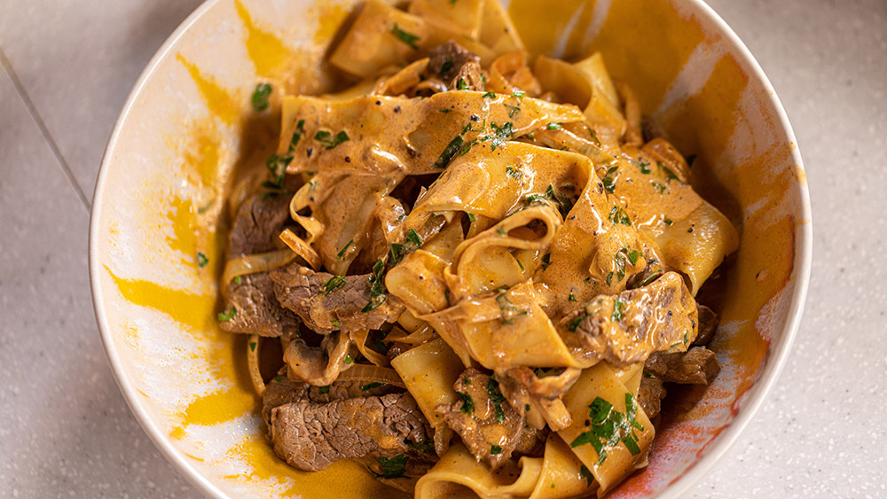 Beef and mushroom stroganoff with pappardelle | John and Lisa's Weekend  Kitchen