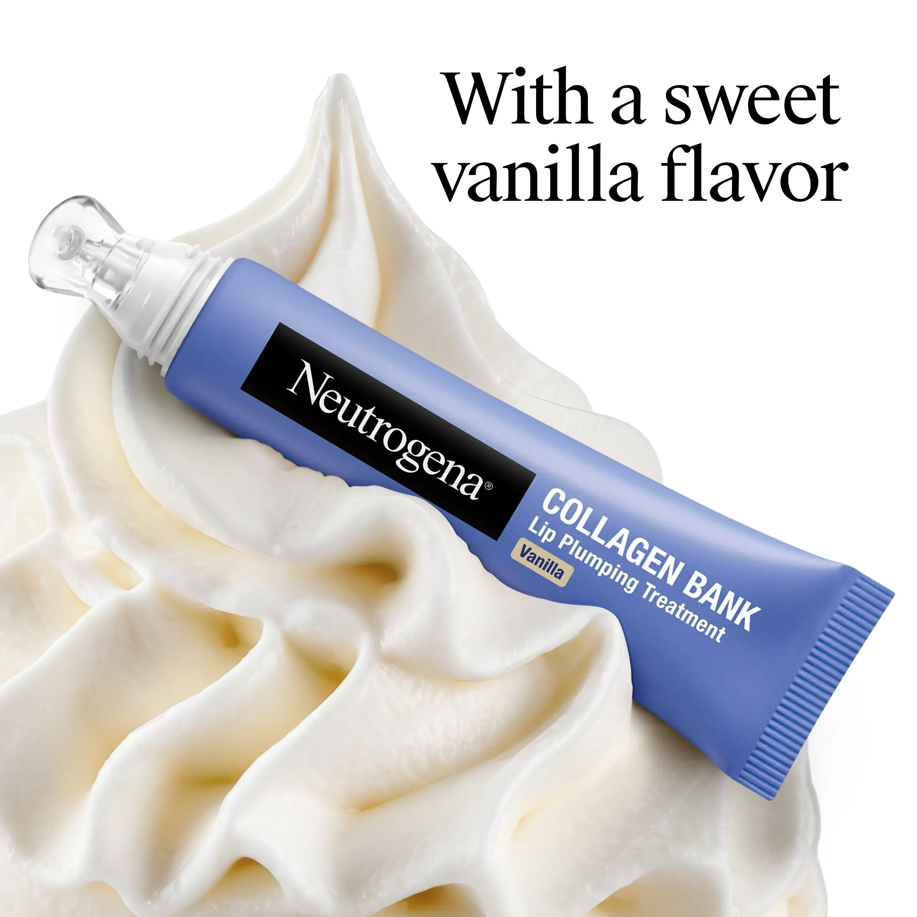 Neutrogena Collagen Bank Lip Plumping Treatment with a sweet vanilla flavor. image displaying texture and consistency