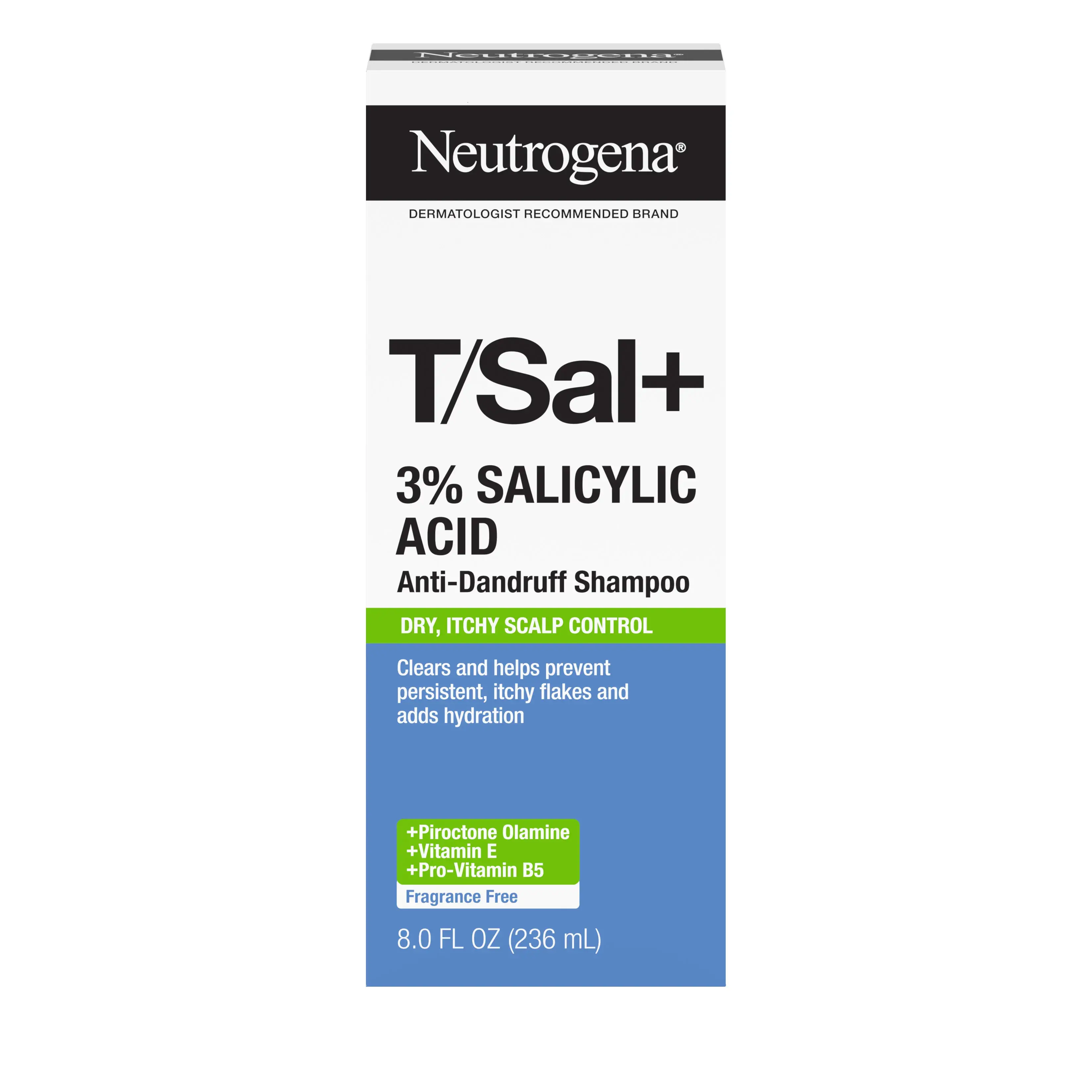Neutrogena T/Sal+ 3% Salicylic Acid Anti-Dandruff Shampoo, 8fl oz Front of Packaging