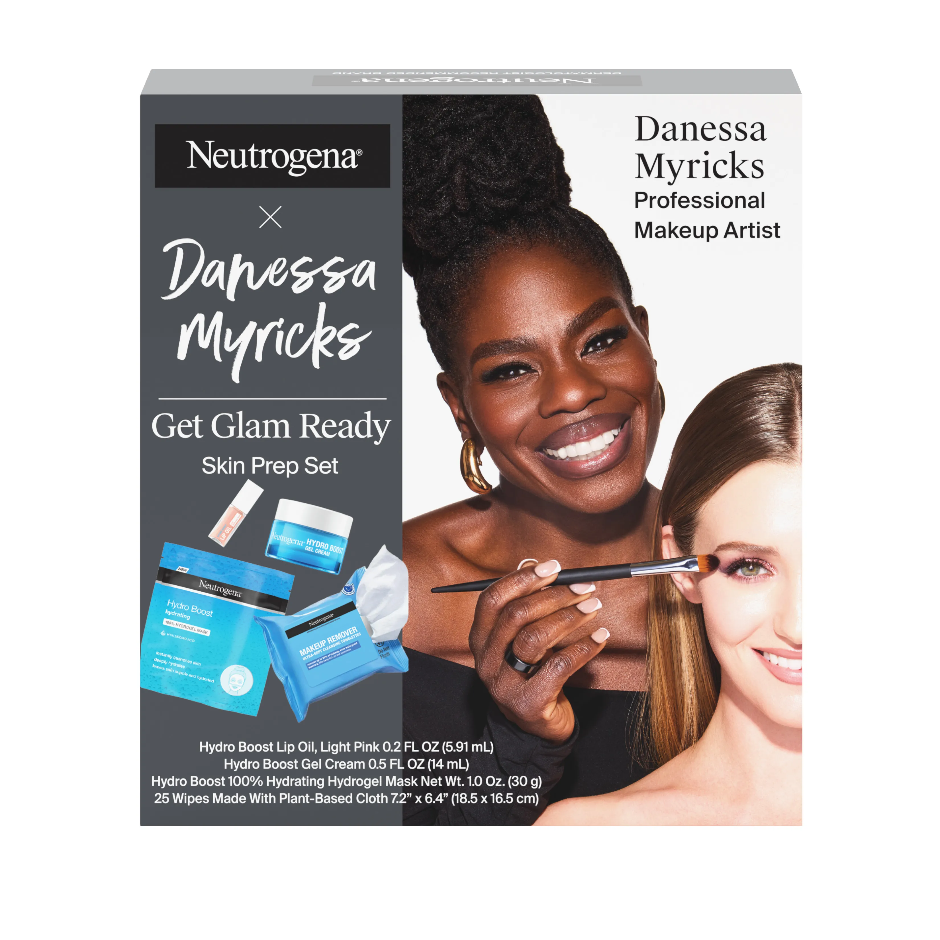 Neutrogena x Danessa Myricks Get Glam Ready Skin Prep Set, 4 Items, front of the package.