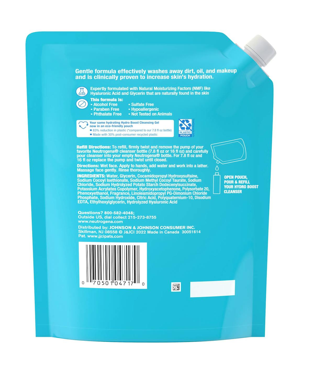 Neutrogena Hydro Boost Cleansing Gel, Refill Pouch