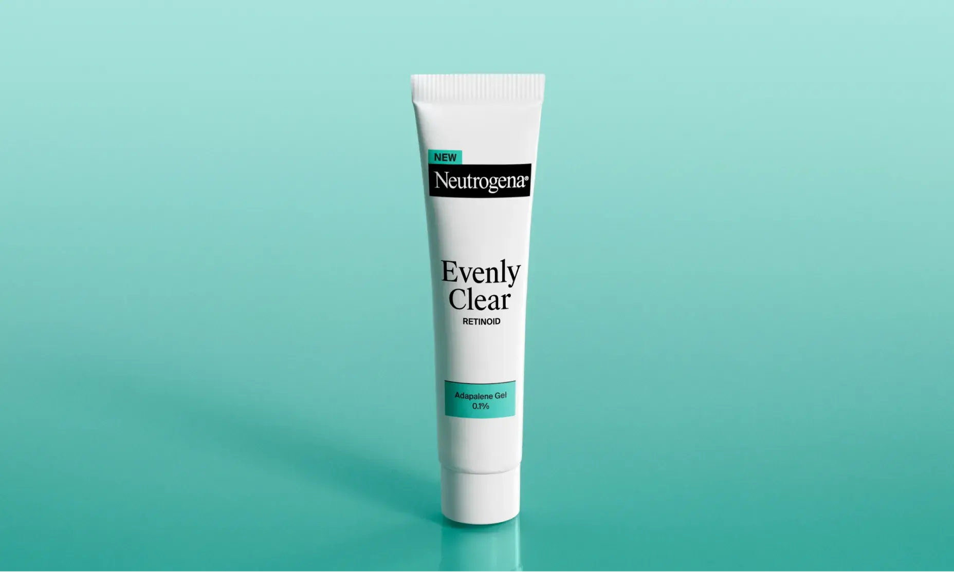 Neutrogena® Evenly Clear™ Facial Retinoid packaging against a teal background
