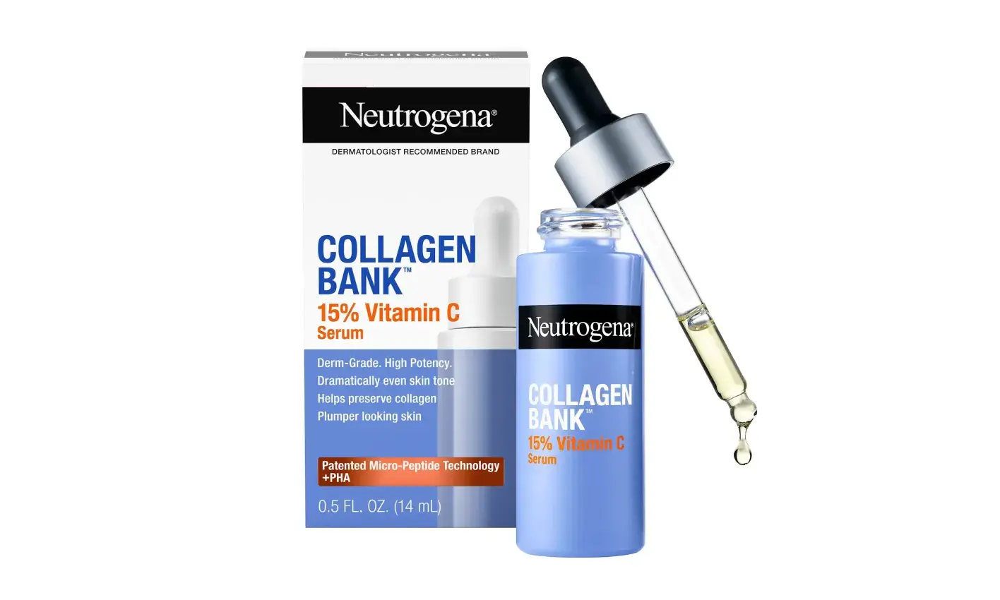 Neutrogena® Collagen Bank 15% Vitamin C Glow Serum, front of packaging image card