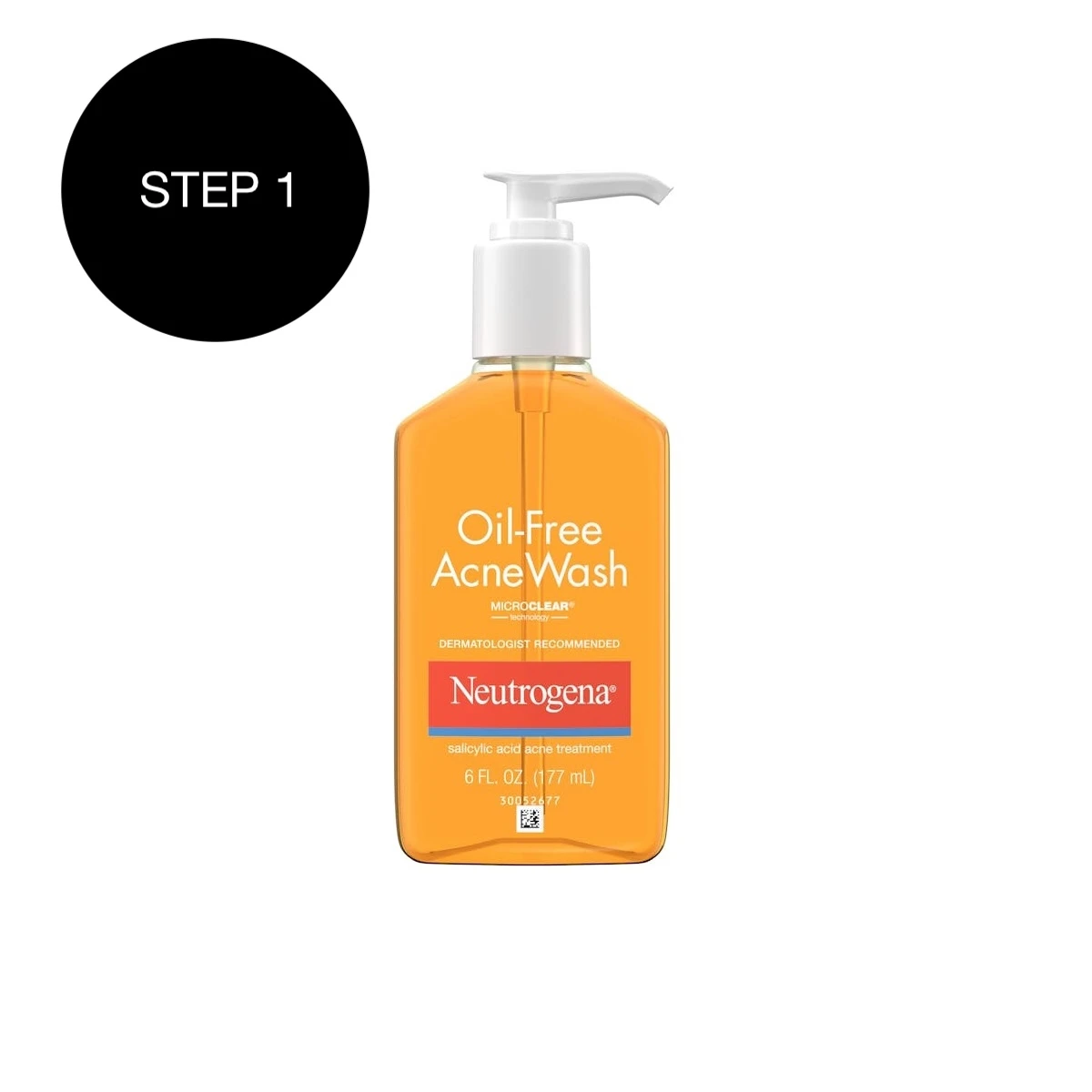 Step 1, Cleanse with Oil-Free Acne Wash with Salicylic Acid