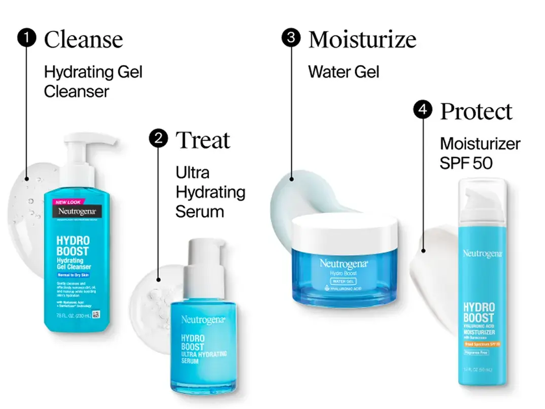 The ultimate hydration regimen: cleanse with hydrating gel cleanser with fragrance. Treat with ultra hydrating serum, moisturize with gel cream, and protect with moisturizer SPF 50