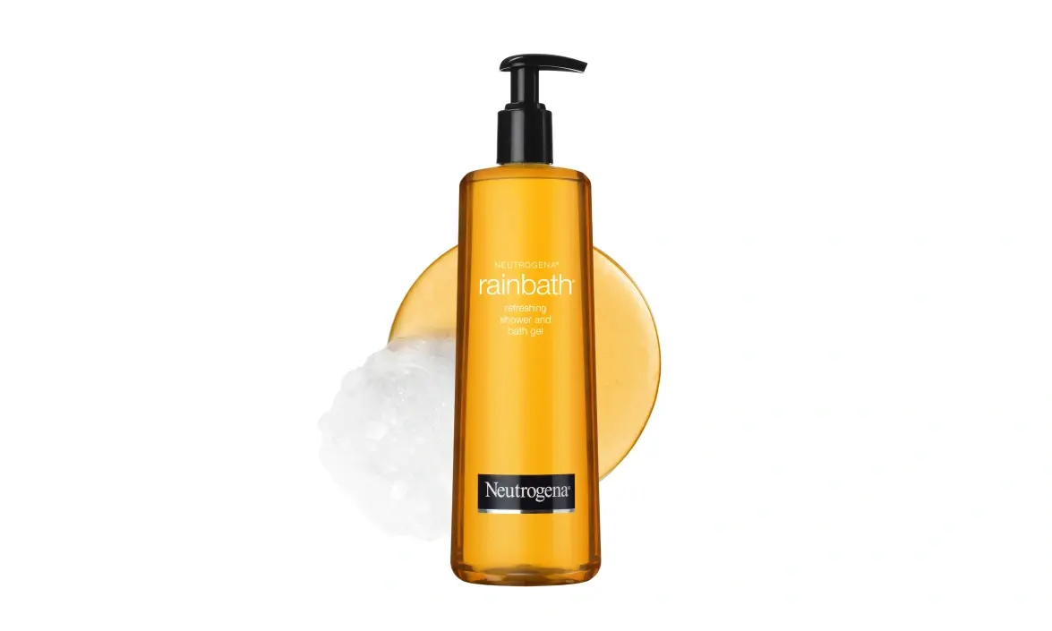 Neutrogena® Rainbath® shower and bath gel front of pack and texture swatch