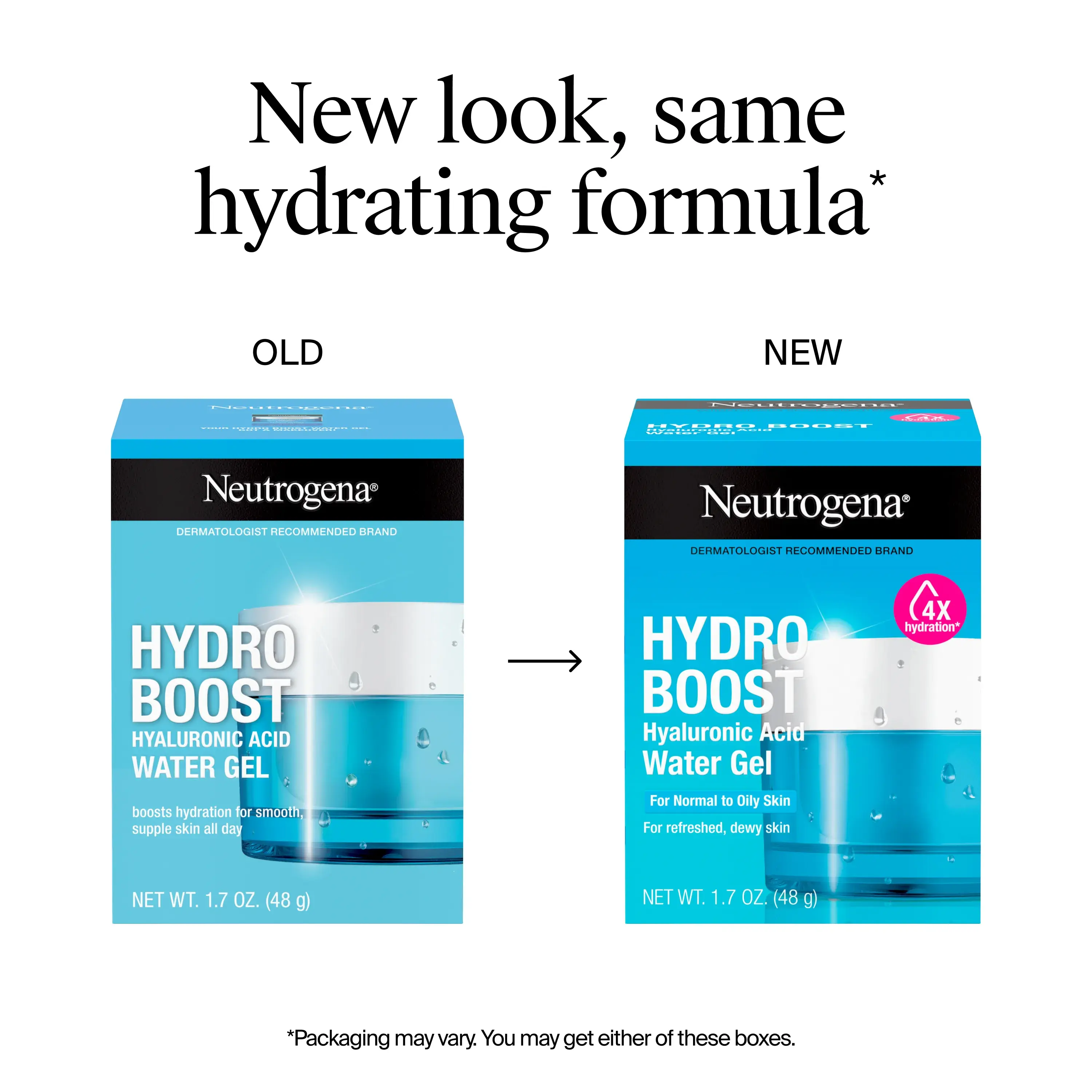 Neutrogena® Hydro Boost Hyaluronic Acid Water Gel with Signature Fragrance, New look, same hydrating fomula