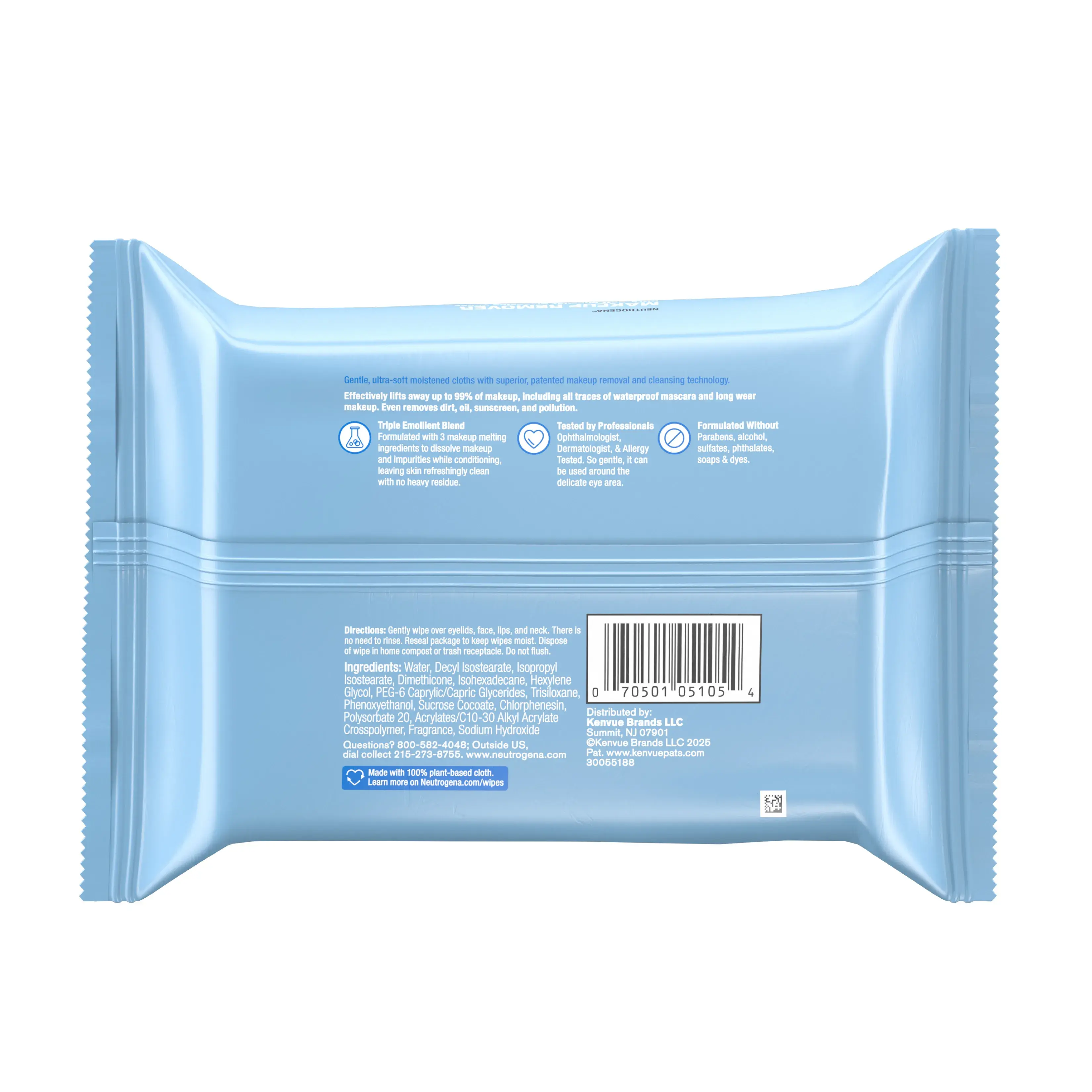 Makeup Remover Cleansing Wipes- 25 ct Back of Packaging