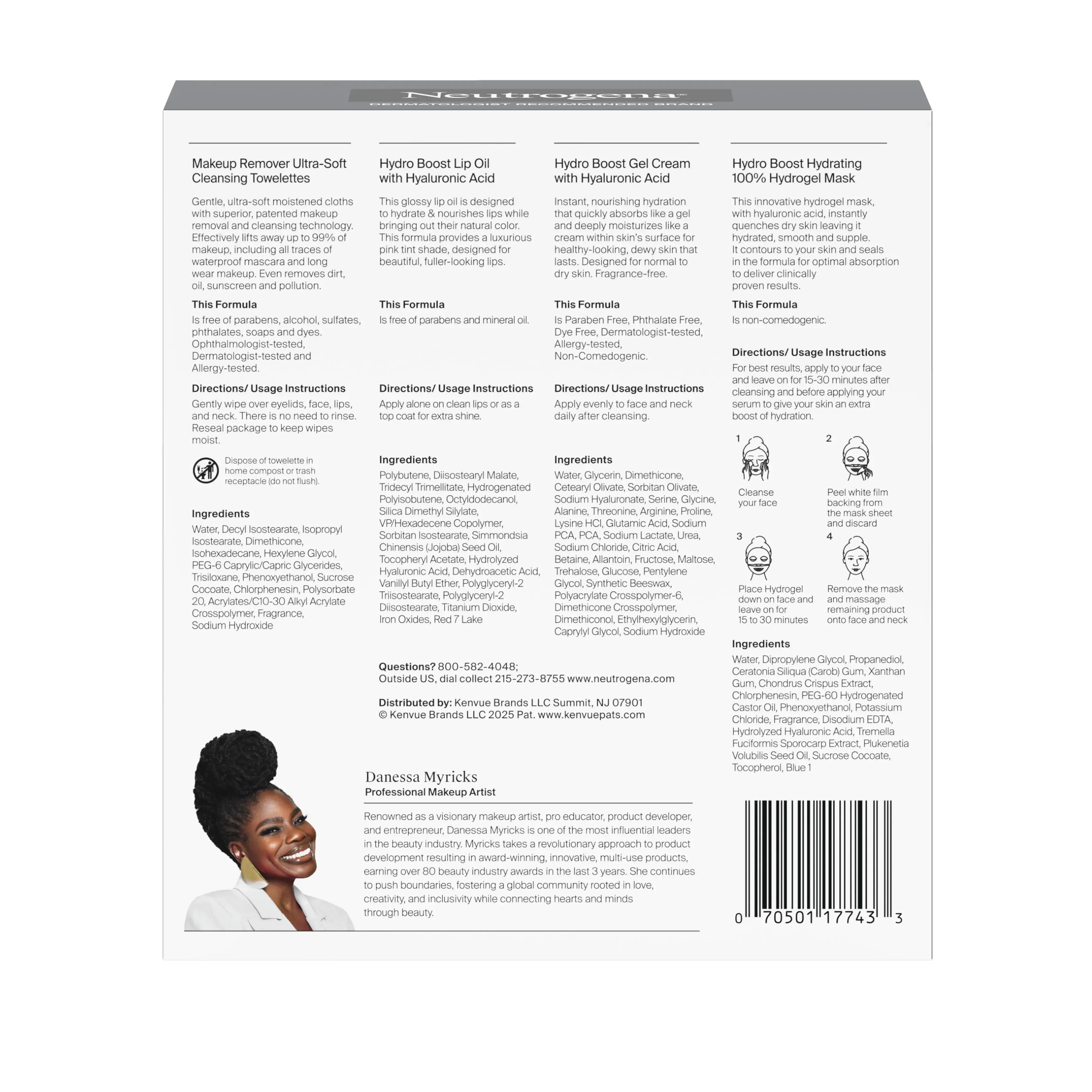 Neutrogena x Danessa Myricks Get Glam Ready Skin Prep Set, 4 Items, back of the package.