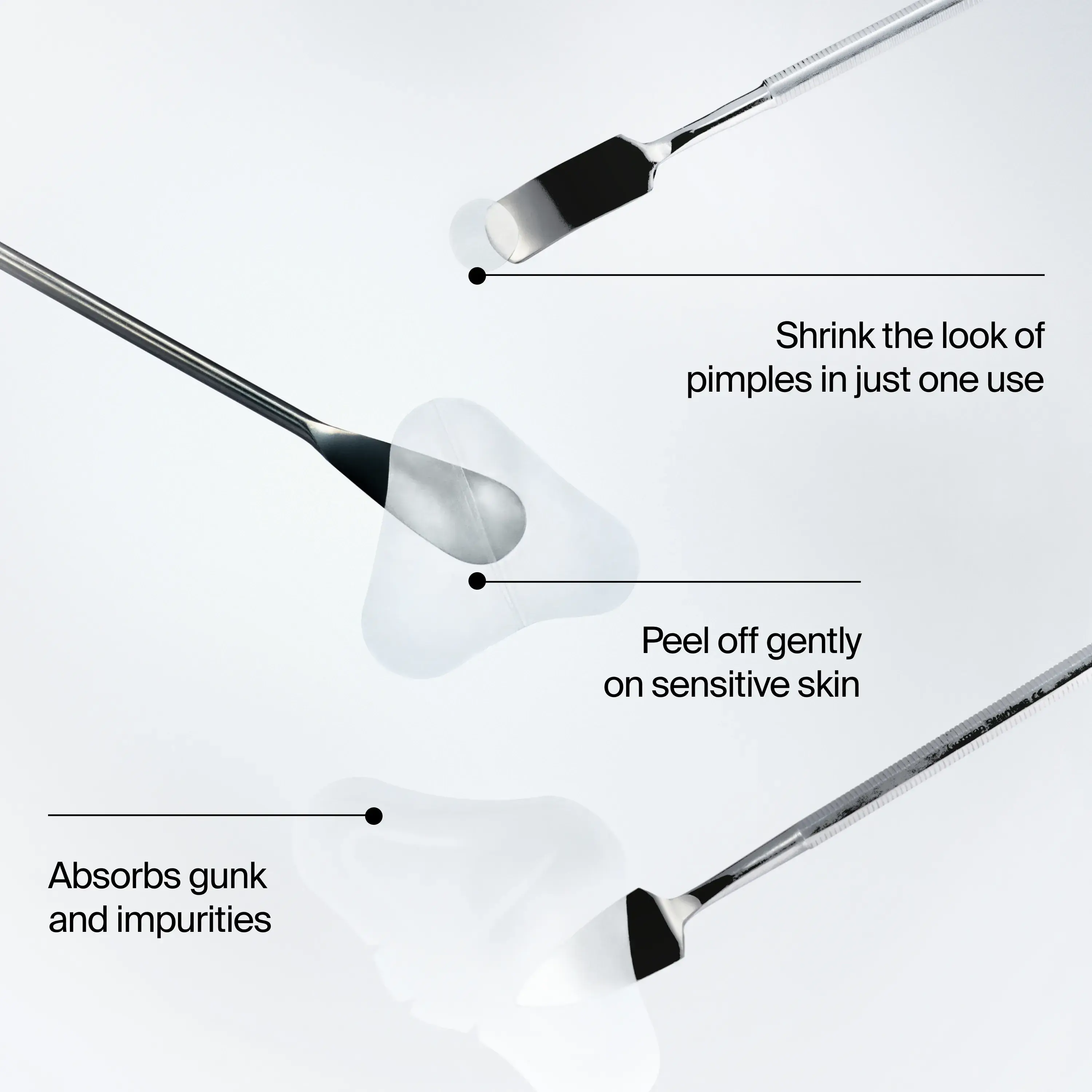 Shrink the look of pimples in just one use. Peel off gently on skin. Absorbs gunk and impurities.