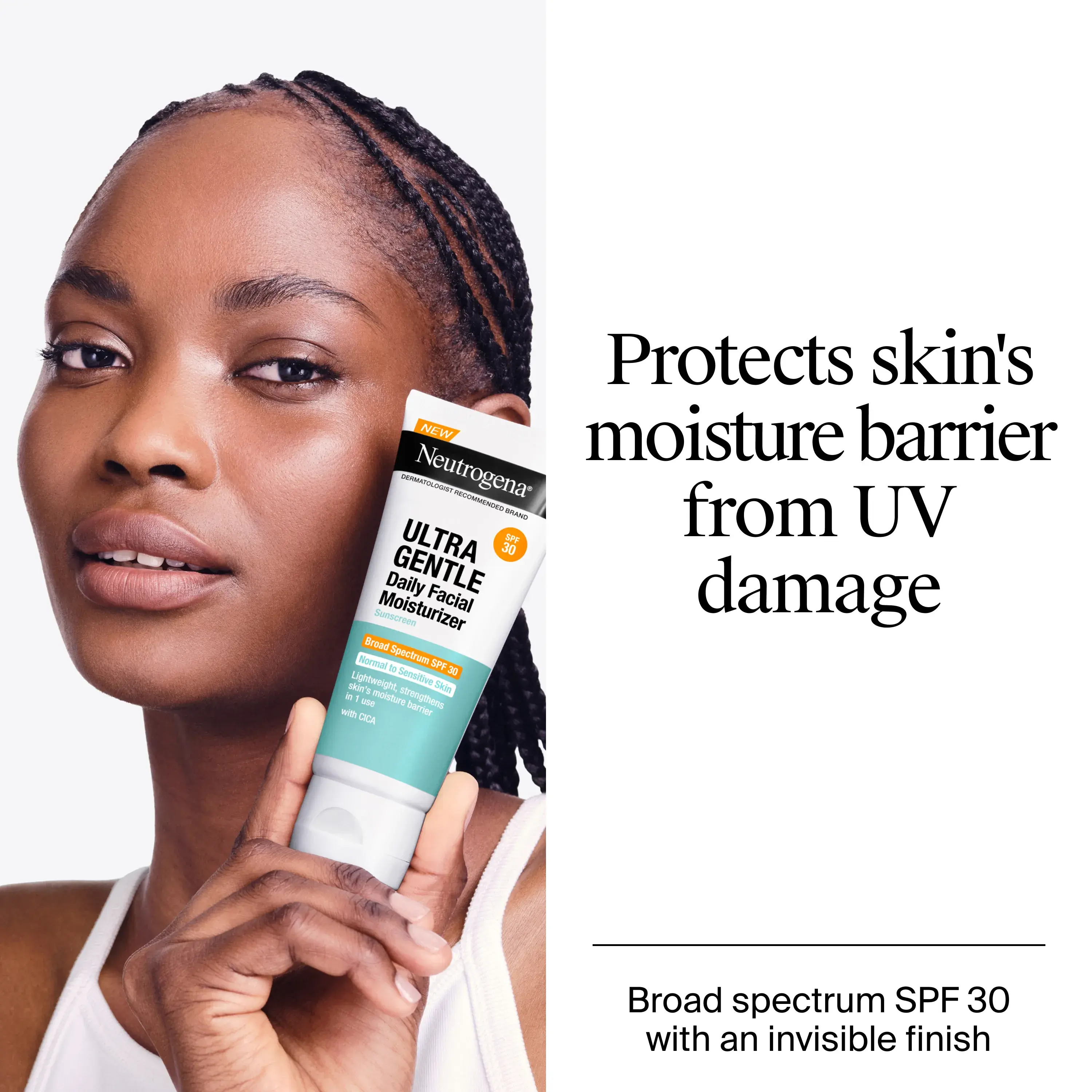 Protects skin's moisture barrier from UV damage. Broad spectrum SPF 30 with an invisible finish