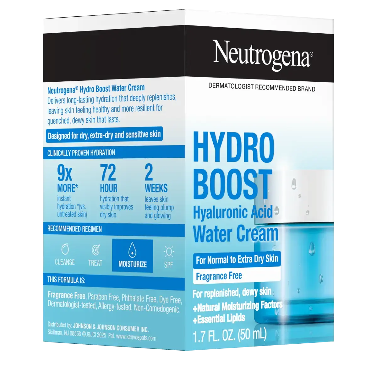 Neutrogena® Hydro Boost Hyaluronic Acid Water Cream Fragrance Free Facial Moisturizer 1.7 Fl. Oz, side view of packaging