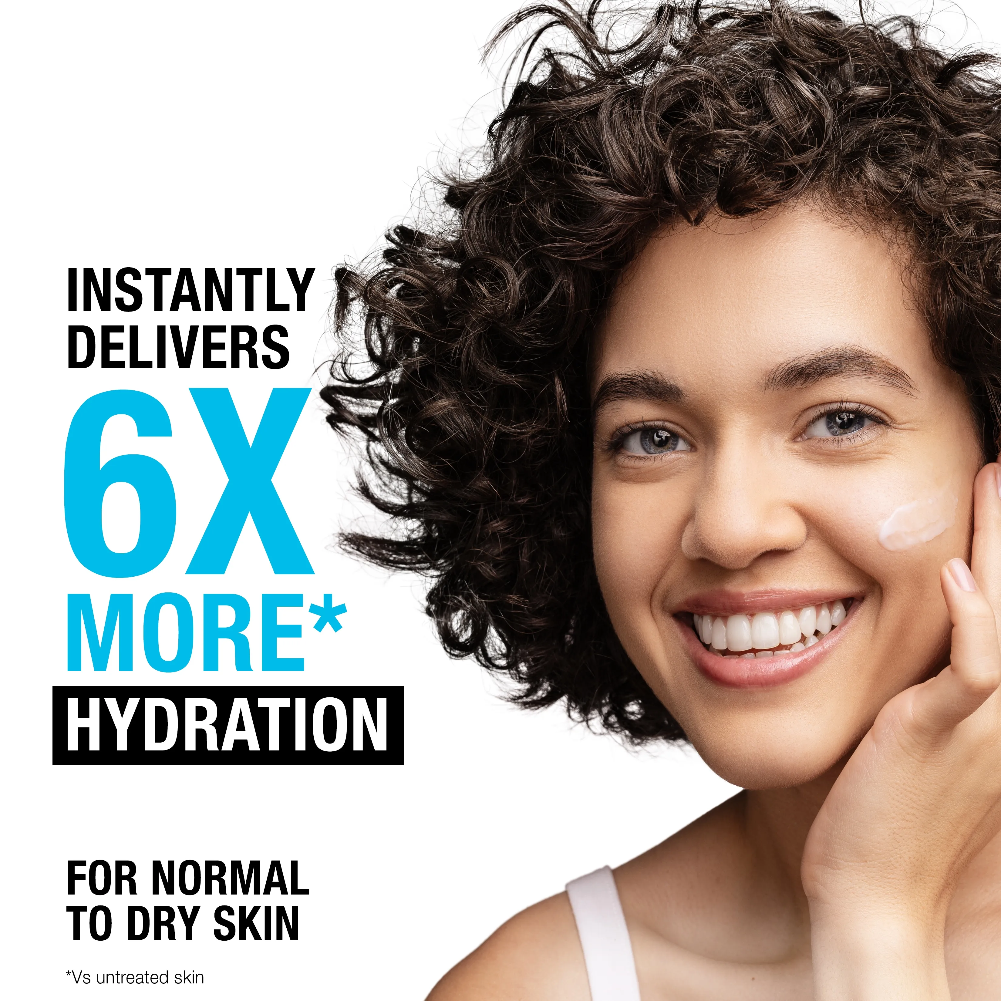 Instantly delivers 6x more* hydration for normal to dry skin, *vs untreated skin.