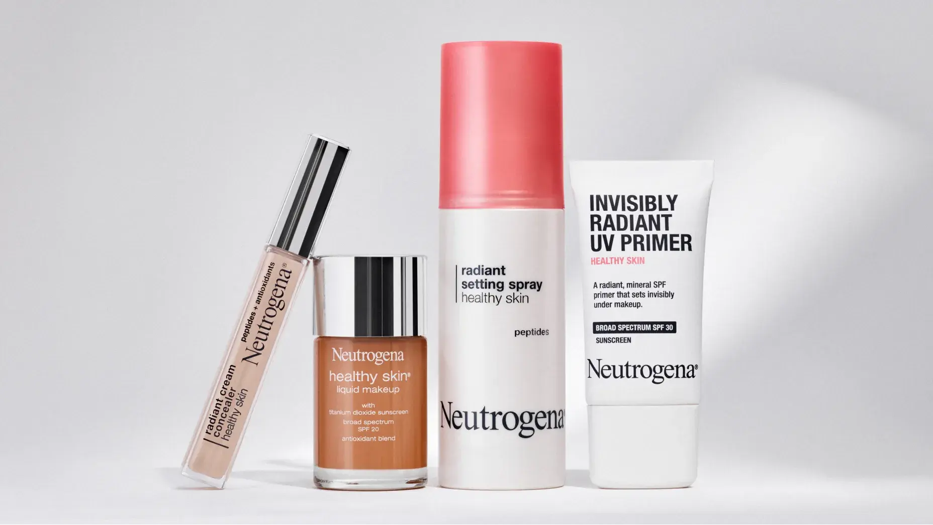 Neutrogena® Healthy Skin Makeup Product Line including Radiant Cream Concealer, Liquid makeup, Radiant Setting Spray, Radiant UV Primer