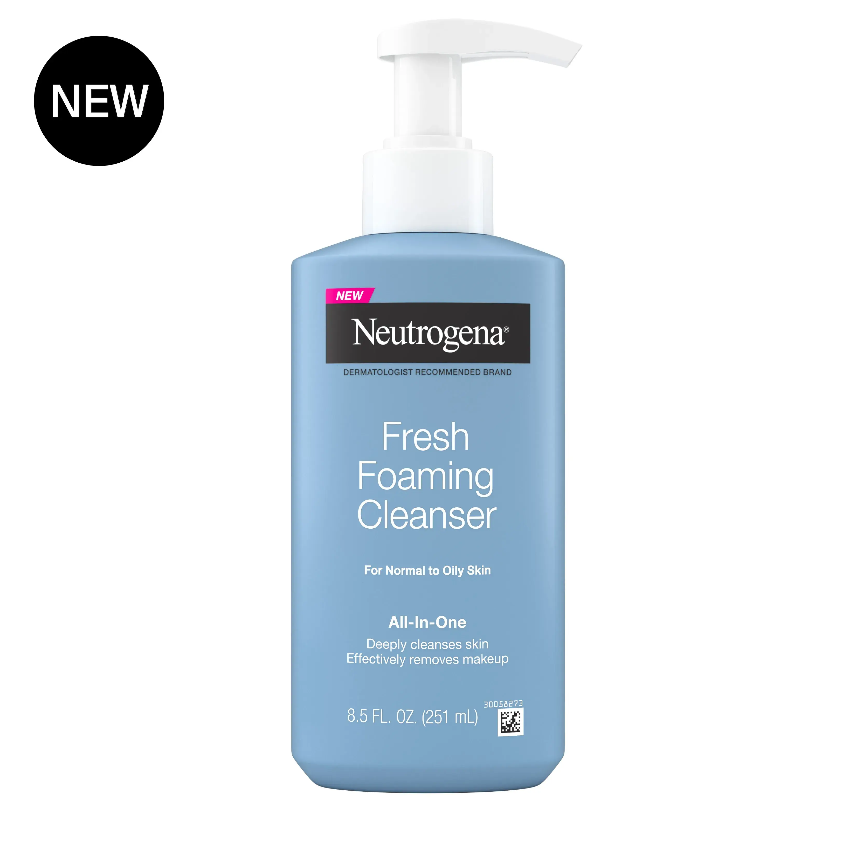 Fresh Foaming Facial Cleanser & Makeup Remover, Front image with badge.