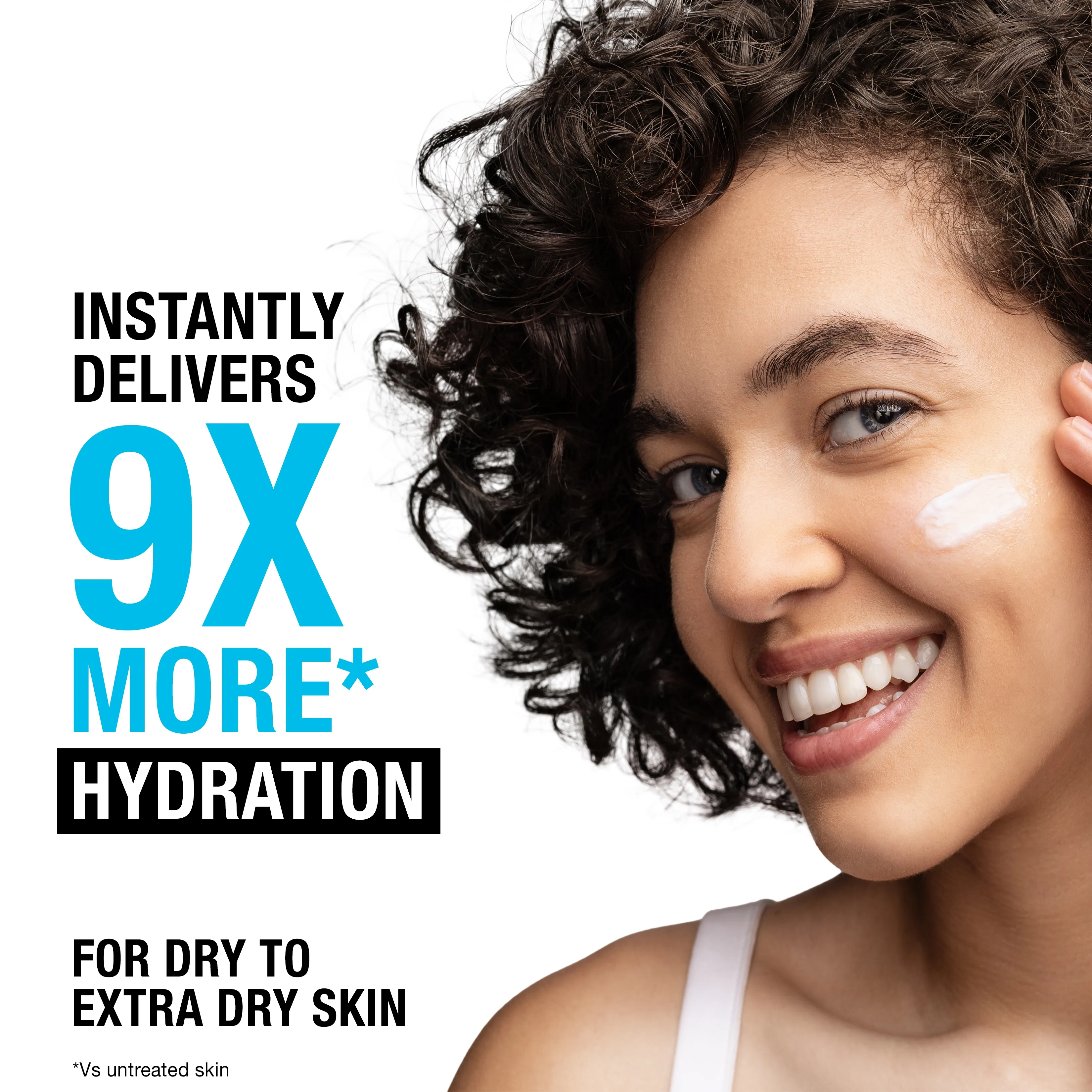 Instantly delivers 9x more* hydration for dry to extra dry skin. *vs untreated skin.