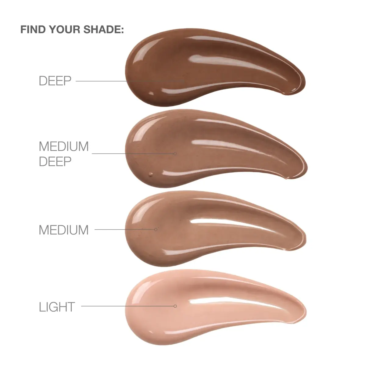Four shade options: Deep, Medium Deep, Medium, and Light to find your perfect match