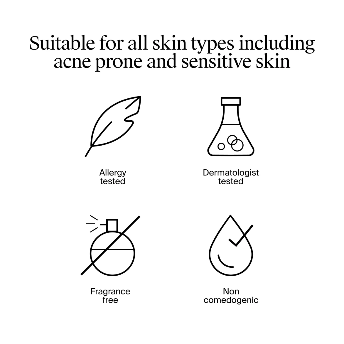 Suitable for all skin types including acne prone and sensitive skin.