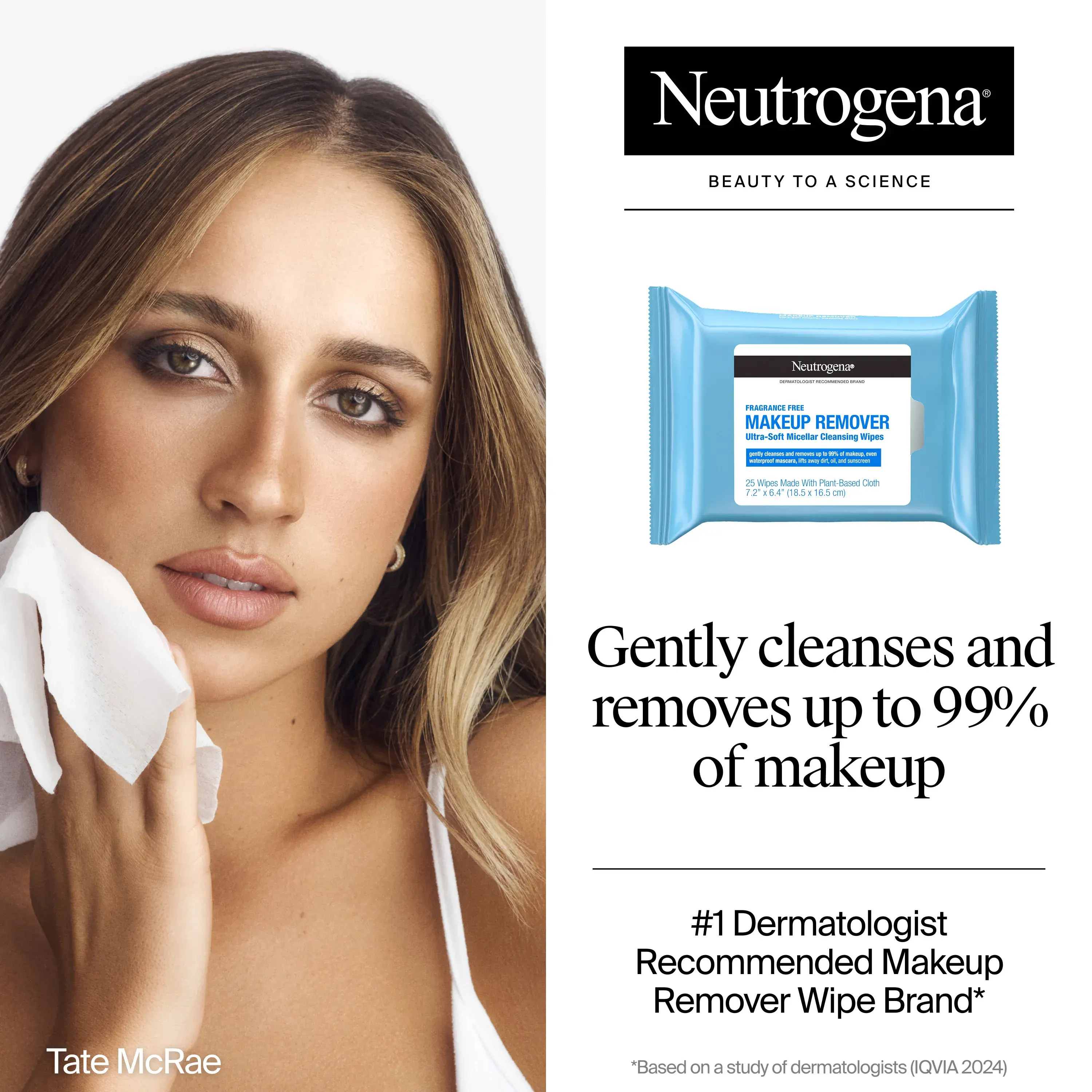 Tate McRae using wipes that gently cleanses and removes up to 99% of makeup